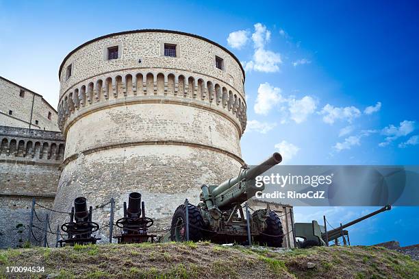 fortress and cannons, san leo italy - rimini stock pictures, royalty-free photos & images