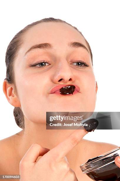 chocolate kiss - chocolate lips stock pictures, royalty-free photos & images
