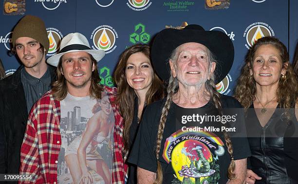 Jacob Micah Nelson, Lukas Nelson, Amy Nelson, Willie Nelson and Annie D'Angelo attend Hard Rock International's Wille Nelson Artist Spotlight Benefit...