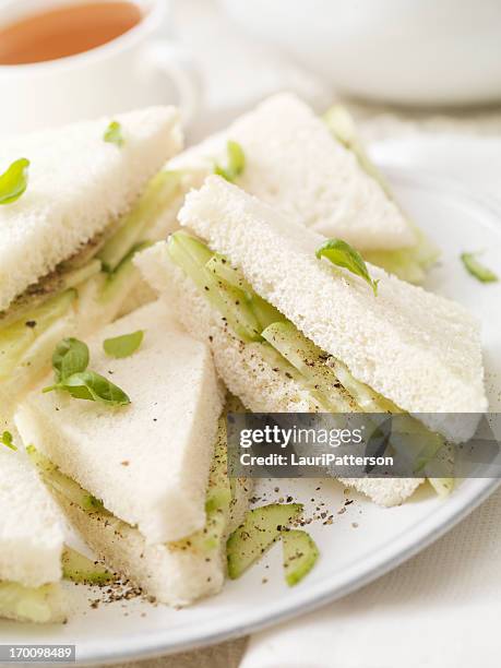 english cucumber sandwiches - sandwich triangle stock pictures, royalty-free photos & images