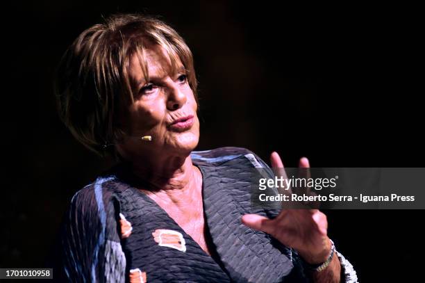 Italian actress and authoress Lella Costa performs "Michela Murgia"with author Marcello Fois at San Filippo Neri Oratory on September 25, 2023 in...