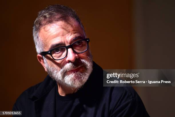 Italian author Marcello Fois performs "Michela Murgia" with actress Lella Costa at San Filippo Neri Oratory on September 25, 2023 in Bologna, Italy.