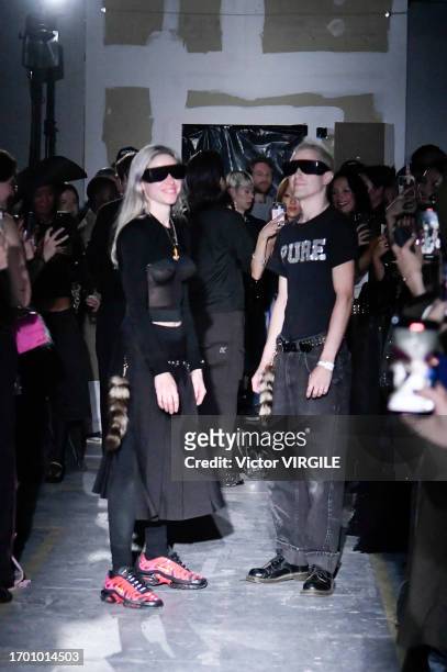 Fashion designers Bryn Taubensee and Patric DiCaprio walk the runway during the Vaqueira Ready to Wear Spring/Summer 2024 fashion show as part of the...