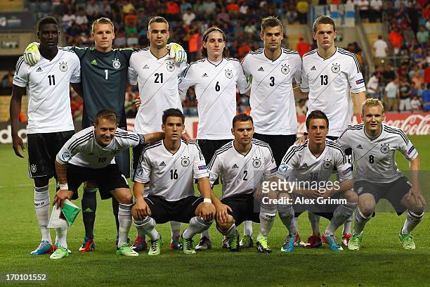 Players of Germany line up for a team photo prior to the UEFA European Under 21 Championship match between Netherlands and Germany at Ha Moshava...
