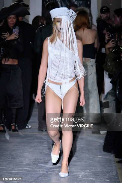Model walks the runway during the Vaqueira Ready to Wear Spring/Summer 2024 fashion show as part of the Paris Fashion Week on September 25, 2023 in...