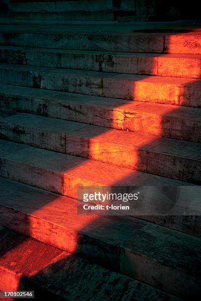 red light on stairs.... - red carpet stairs stock pictures, royalty-free photos & images