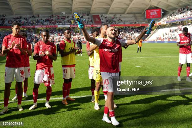 Teddy TEUMA during the Ligue 1 Uber Eats match between Stade de Reims and Olympique Lyonnais at Stade Auguste Delaune on October 1, 2023 in Reims,...