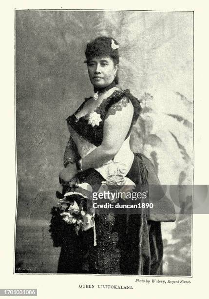 liliʻuokalani the queen of the kingdom of hawaii, victorian 19th century - hawaiian royalty stock illustrations