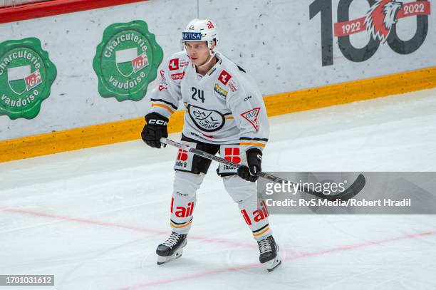 Arttu Ruotsalainen of HC Lugano in action during the National League match between Lausanne HC and HC Lugano at Vaudoise Arena on September 23, 2023...
