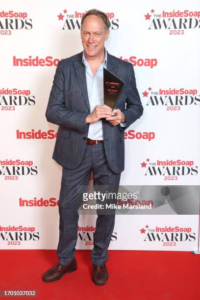 Todd Boyce with the Best Villain award at the Inside Soap Awards 2023 Winners Room at Salsa! on September 25, 2023 in London, England.