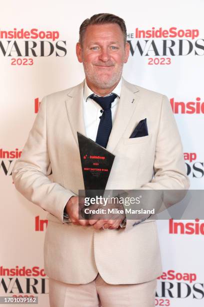 Chris Walker with the Best Daytime award at the Inside Soap Awards 2023 Winners Room at Salsa! on September 25, 2023 in London, England.