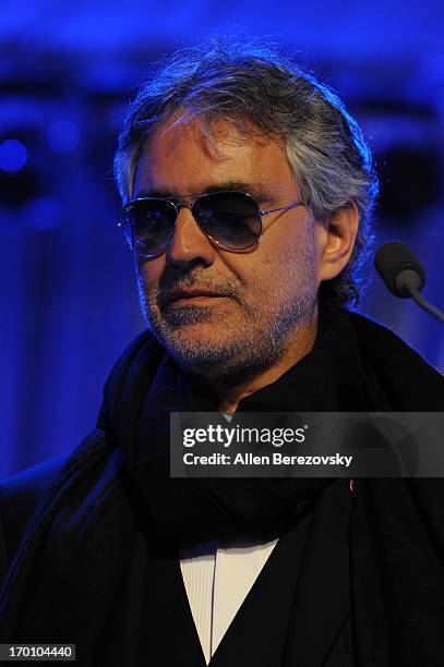 Recording artist Andrea Bocelli performs during the Celebration of All Fathers' Gala Dinner at Paramount Studios on June 6, 2013 in Hollywood,...