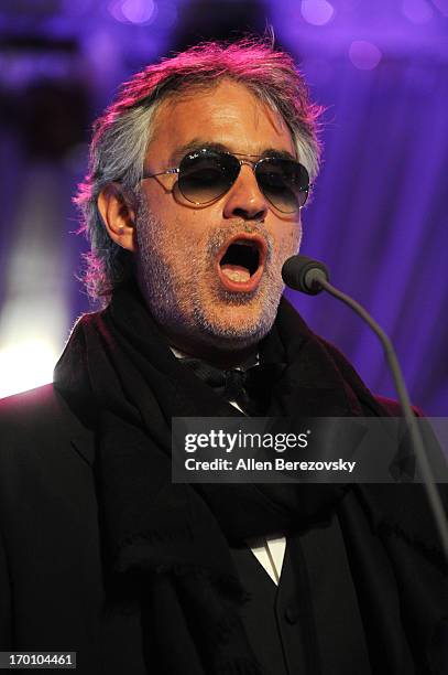 Recording artist Andrea Bocelli performs during the Celebration of All Fathers' Gala Dinner at Paramount Studios on June 6, 2013 in Hollywood,...