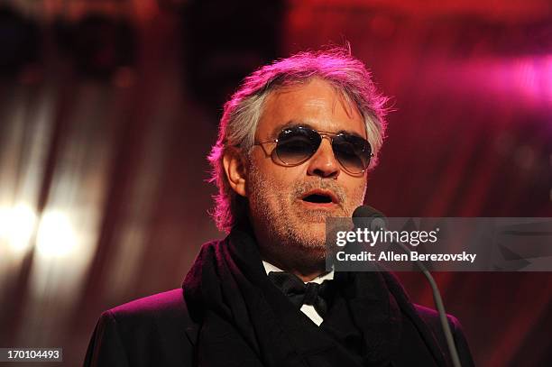 Recording artist Andrea Bocelli performs during the Celebration of All Fathers' Gala Dinner at Paramount Studios on June 6, 2013 in Hollywood,...