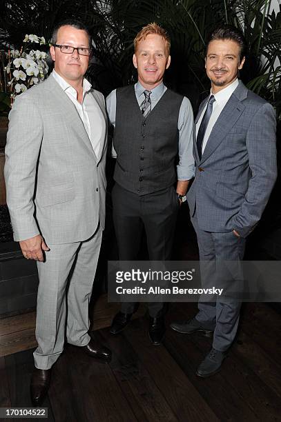 Trae Walker, Kristoffer Winters and actor Jeremy Renner celebrate the launch of Robb Report "Home & Style" on June 6, 2013 in Los Angeles, California.