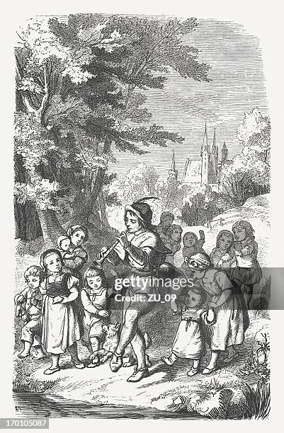 stockillustraties, clipart, cartoons en iconen met the pied piper (der rattenfänger von hameln) - whistling