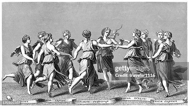 stockillustraties, clipart, cartoons en iconen met apollo and the muses - greek mythology