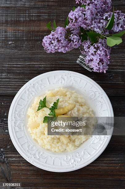 white asparagus risotto - cooked asparagus stock pictures, royalty-free photos & images