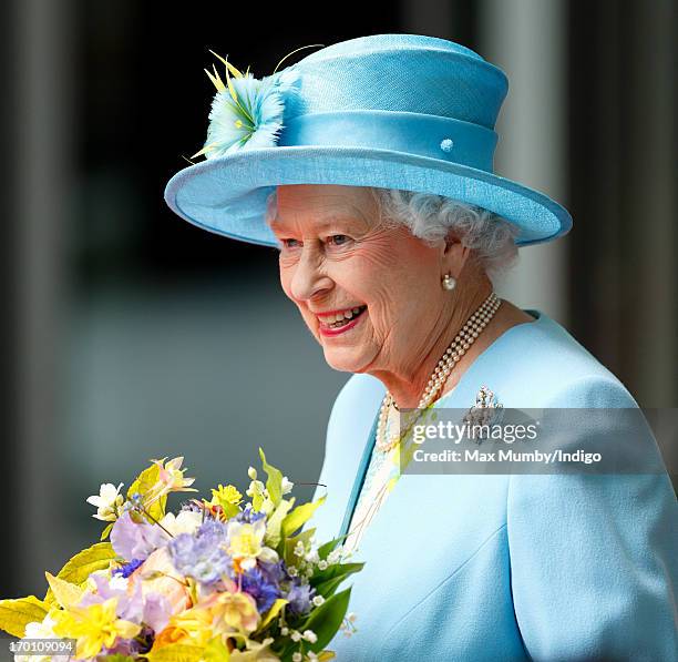 Queen Elizabeth II departs after opening the new BBC Broadcasting House on June 7, 2013 in London, England.