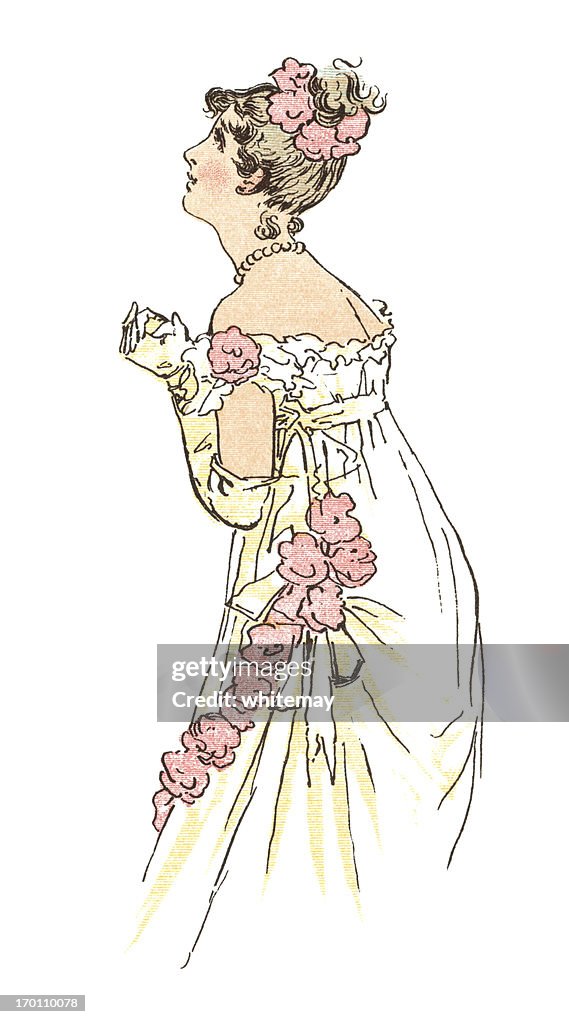 Regency Line Drawing Young Regency Era Woman With Clasped Hands High-Res Vector Graphic ...