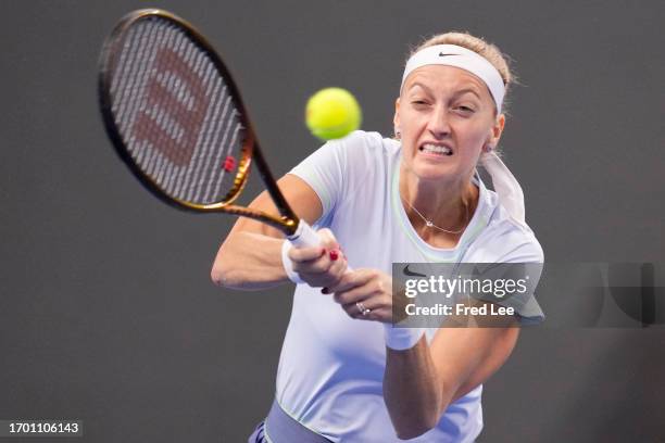 Petra Kvitova of the Czech Republic in action against Xiyu Wang of China on day 6 of the 2023 China Open at National Tennis Center on October 1, 2023...