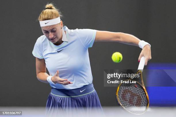 Petra Kvitova of the Czech Republic in action against Xiyu Wang of China on day 6 of the 2023 China Open at National Tennis Center on October 1, 2023...