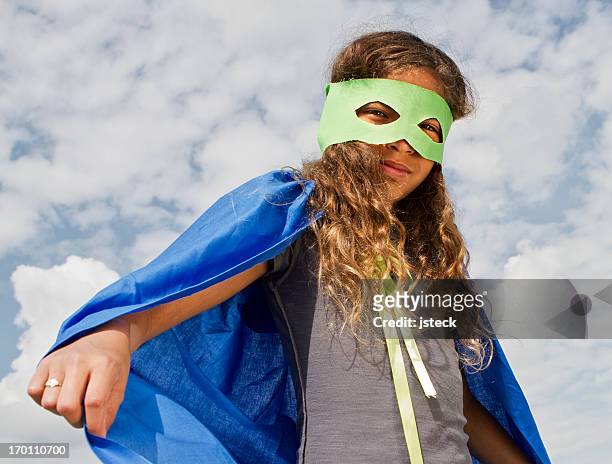 tough girl super hero - langer mantel stockfoto's en -beelden