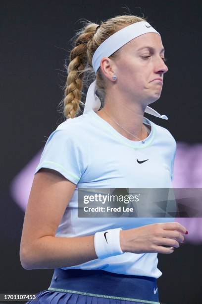 Petra Kvitova of the Czech Republic in action against Xiyu Wang of China on day 6 of the 2023 China Open at National Tennis Center on October 1, 2023...