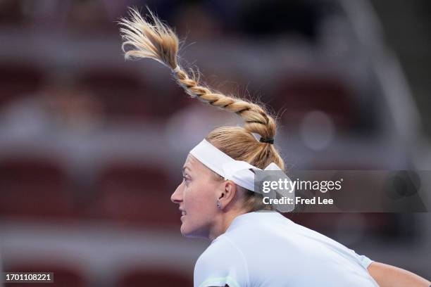 Petra Kvitova of the Czech Republic in action against Xiyu Wang of China on day 6 of the 2023 China Open at National Tennis Center on October 1, 2023...