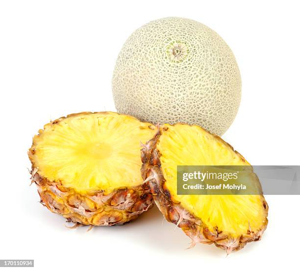 cantaloupe and pineapple - cantaloupe stock pictures, royalty-free photos & images