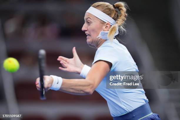 Petra Kvitova of the Czech Republic in action against Xiyu Wang of China on day 6 of the 2023 China Open at National Tennis Center on October 1, 2023...