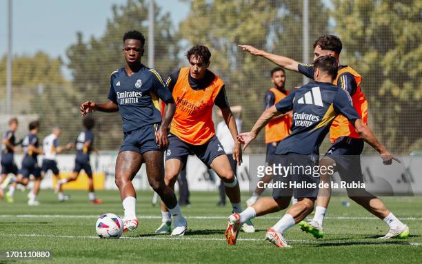 Vinicius Junior player of Real Madrid is training at Valdebebas training ground on September 25, 2023 in Madrid, Spain.