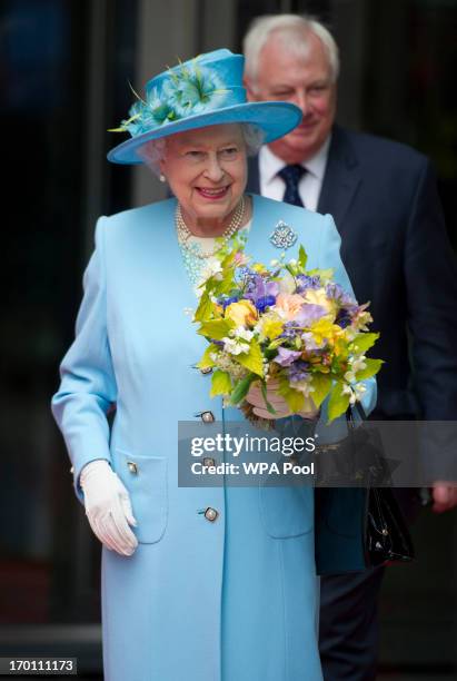 Queen Elizabeth II departs after opening the new BBC Broadcasting House on June 7, 2013 in London, England.