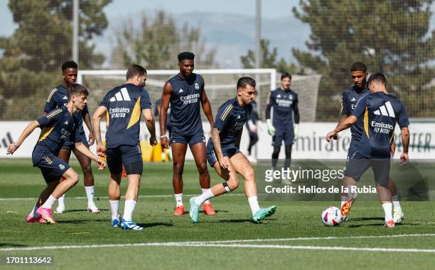 Real Madrid squad is training at Valdebebas training ground on September 25, 2023 in Madrid, Spain.