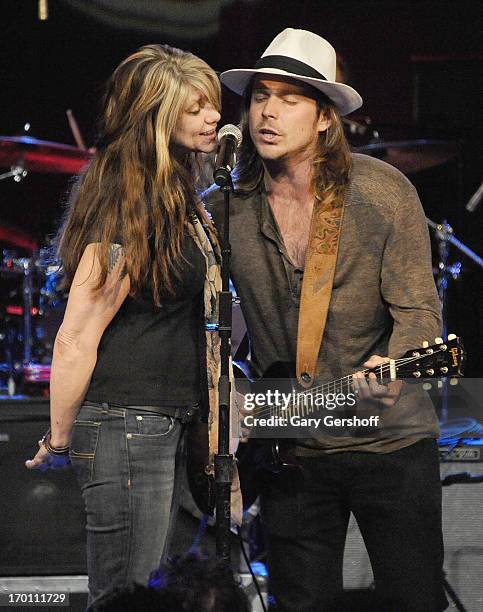 Paula Nelson and Lukas Nelson perform on stage at the Hard Rock International's Wille Nelson Artist Spotlight Benefit Concer at Hard Rock Cafe, Times...