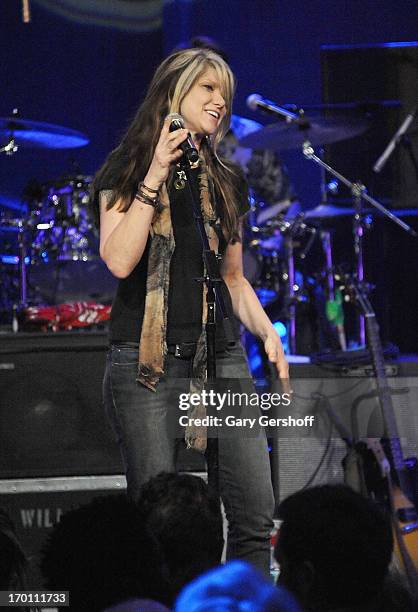 Paula Nelson performs on stage at the Hard Rock International's Wille Nelson Artist Spotlight Benefit Concer at Hard Rock Cafe, Times Square on June...