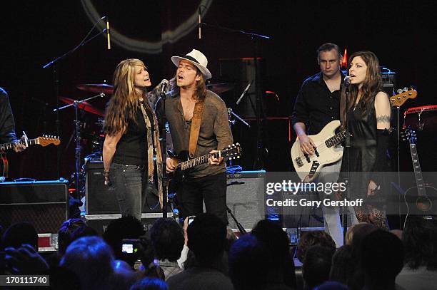 Paula Nelson, Lukas Nelson and Amy Nelson perform on stage at the Hard Rock International's Wille Nelson Artist Spotlight Benefit Concer at Hard Rock...