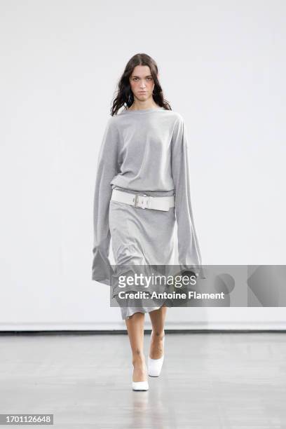 Model walks the runway during the Marie Adam-Leenaerdt Womenswear Spring/Summer 2024 show as part of Paris Fashion Week on September 25, 2023 in...