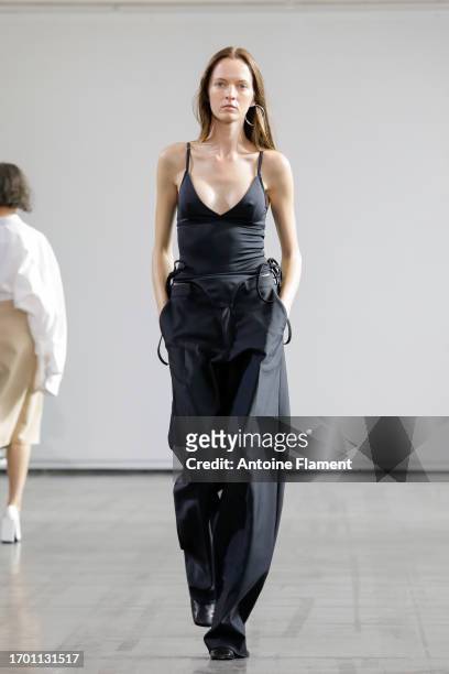 Model walks the runway during the Marie Adam-Leenaerdt Womenswear Spring/Summer 2024 show as part of Paris Fashion Week on September 25, 2023 in...