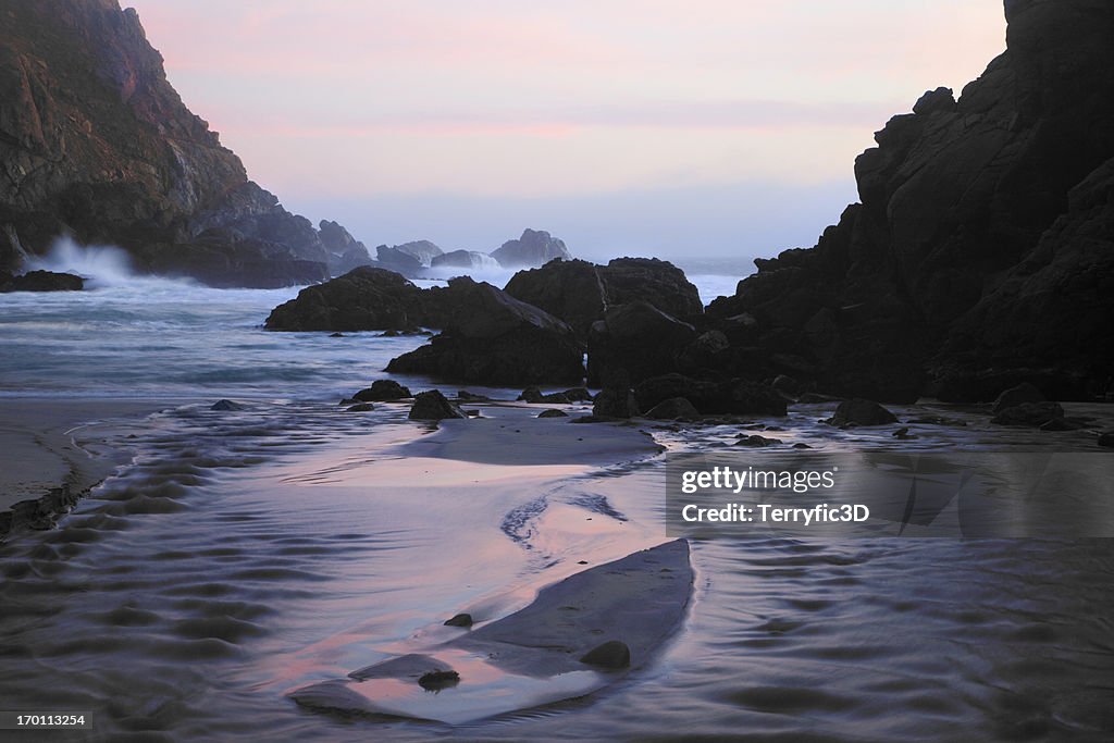 Pfeiffer Beach Rocks, Purple Sand and Sunset