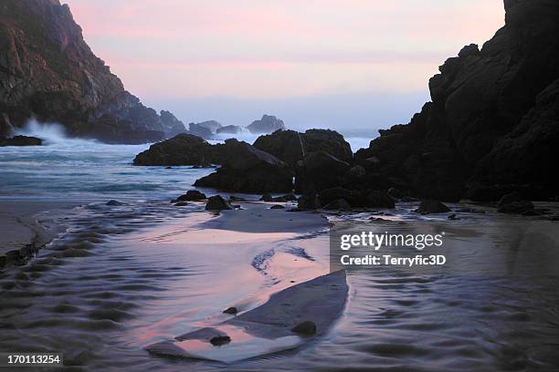 pfeiffer beach rocks, purple sand and sunset - d ca stock pictures, royalty-free photos & images
