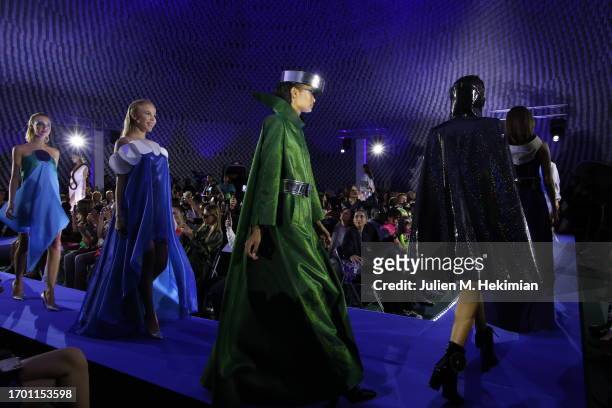 Models walk the runway during the Pierre Cardin Womenswear Spring/Summer 2024 show as part of Paris Fashion Week on September 25, 2023 in Paris,...