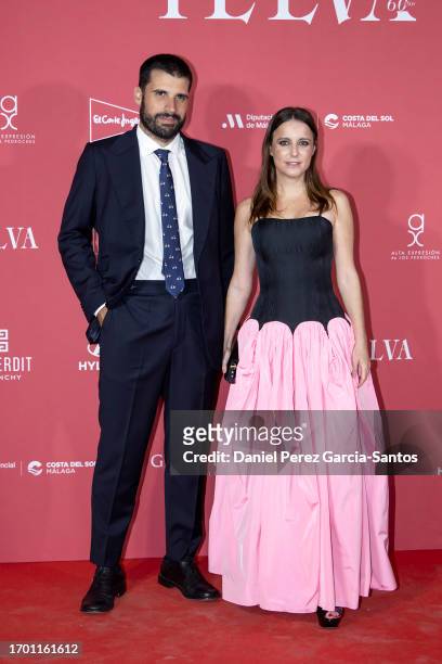 Emilio Frojan and Andrea Levy attend the 60th anniversary celebration of Telva magazine on September 25, 2023 in Malaga, Spain.