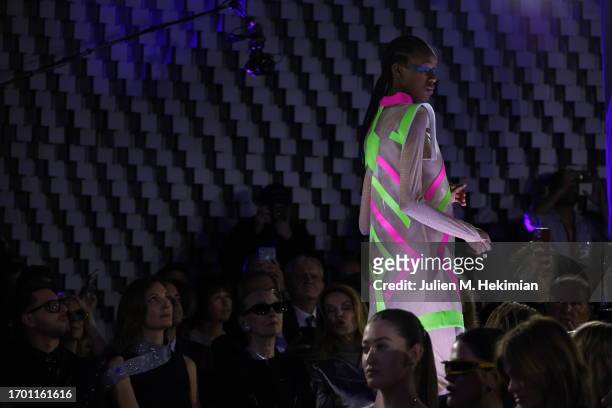 Model walks the runway during the Pierre Cardin Womenswear Spring/Summer 2024 show as part of Paris Fashion Week on September 25, 2023 in Paris,...