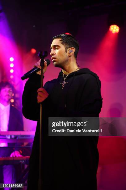 Mahmood attends the Bulgari Serpenti Icon Event as part of Paris Fashion Week on September 25, 2023 in Paris, France.