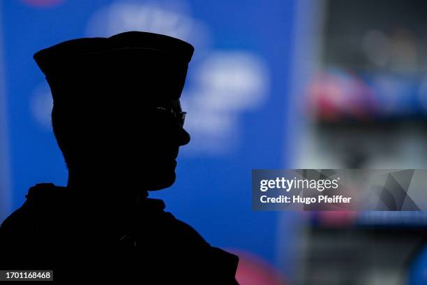 Illustration of Police during the Rugby World Cup 2023 Pool C match between Australia and Portugal at Stade Geoffroy-Guichard on October 1, 2023 in...