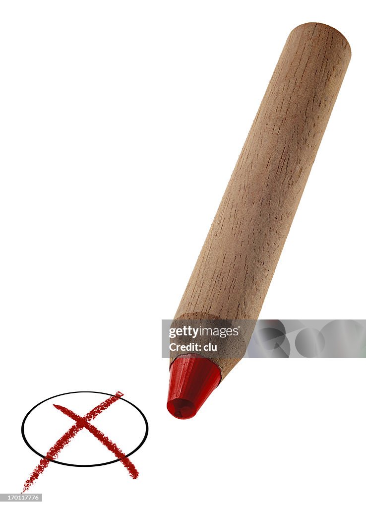 Red wooden pencil and check box