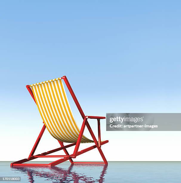 a red deck chair at the sea with blue sky - deck chair stock pictures, royalty-free photos & images