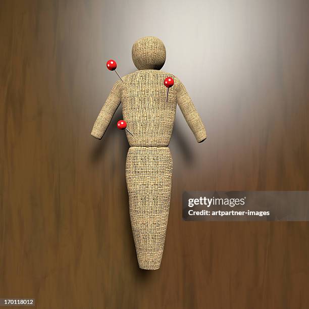 voodoo doll with needles - vingança imagens e fotografias de stock