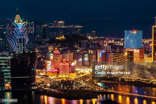 macau at night - macao fotografías e imágenes de stock